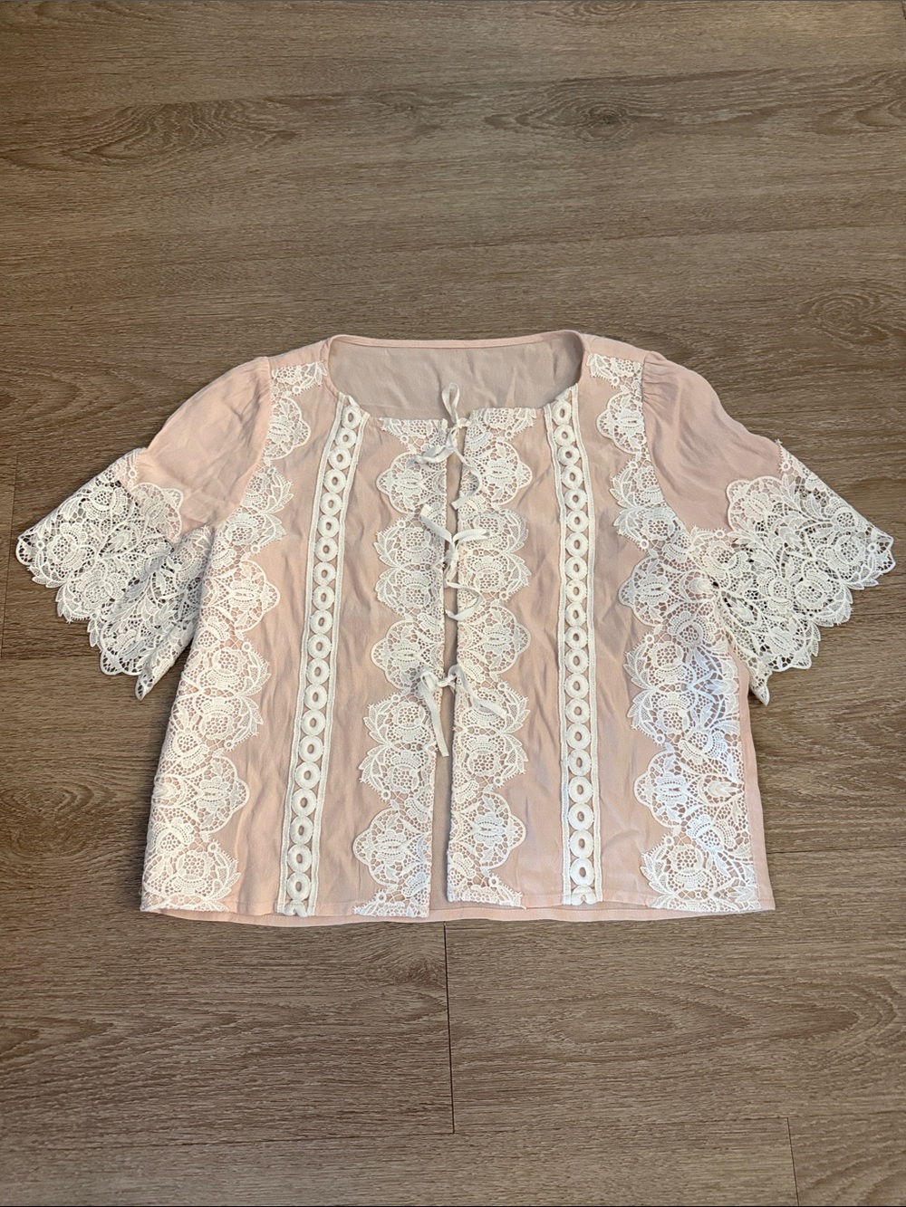 For Love & Lemons Blush Pink Lace-Panel Blouse